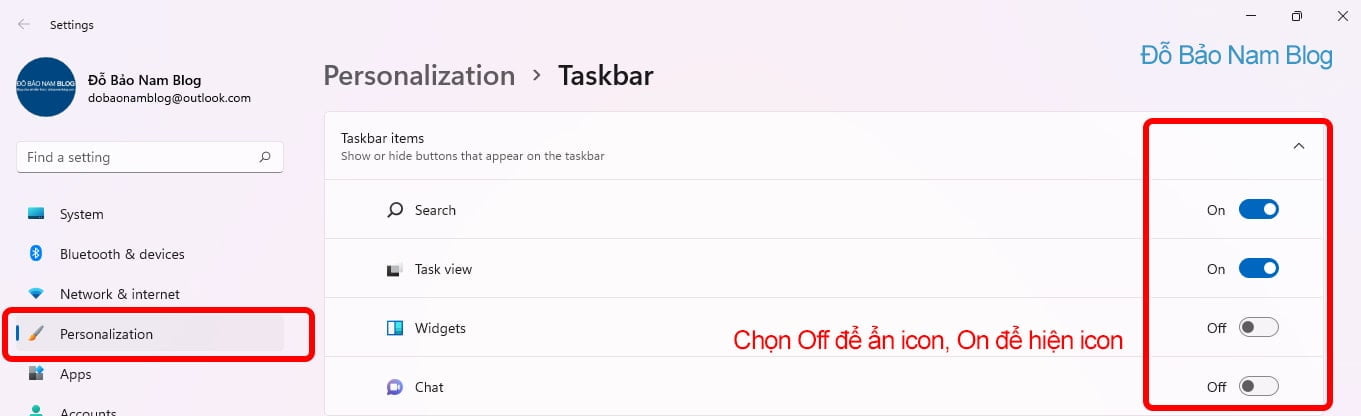 Cách cẩn icon Chat, Widgets mặc định trên thanh taskbar Win 11