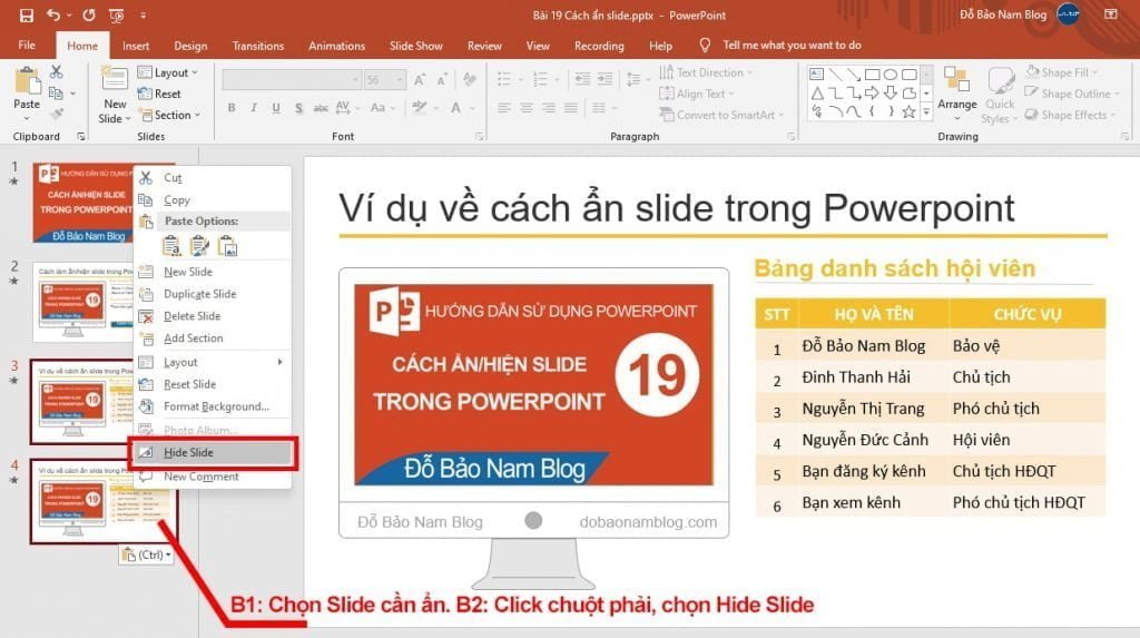 Cách ẩn slide trong Powerpoint chi tiết