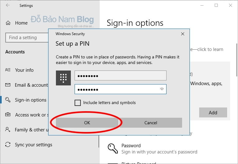 Cách đặt mã pin cho Win 10 - Bước 03