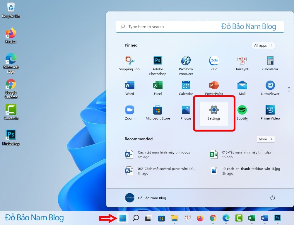 Bạn click vào Nút Start Win 11, chọn Settings