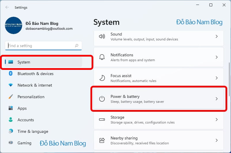 Chọn Power & battery từ menu System.