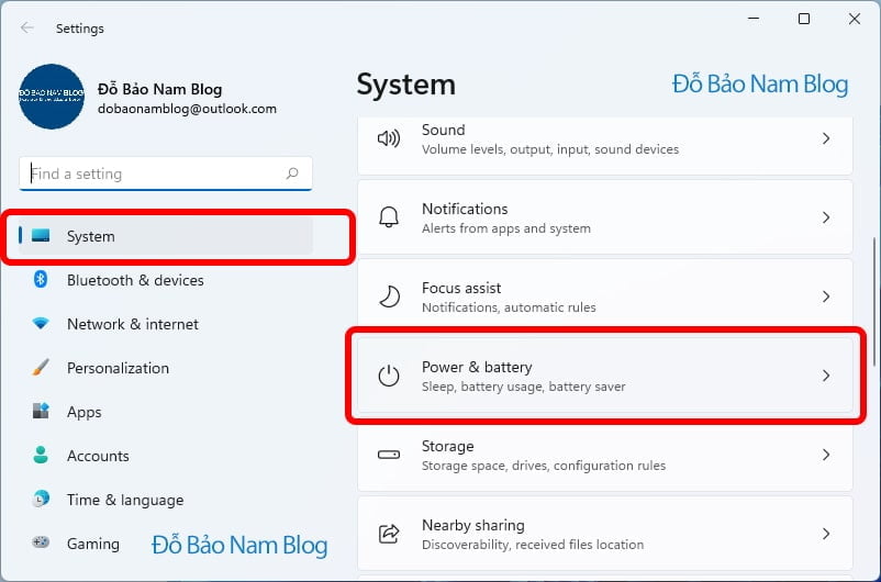 Sau đó, tại tab System, bạn chọn Power & battery