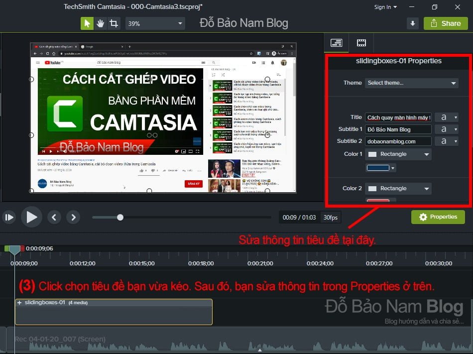 Chỉnh sửa thông tin tiêu đề trong video Camtasia