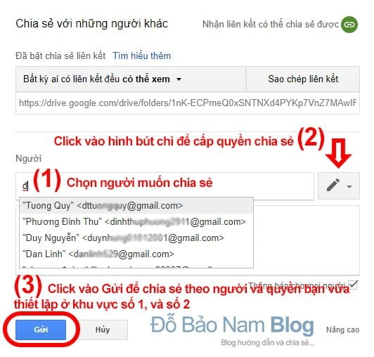 Cách chia sẻ thư mục trên Google Drive - Thiết lập quyền