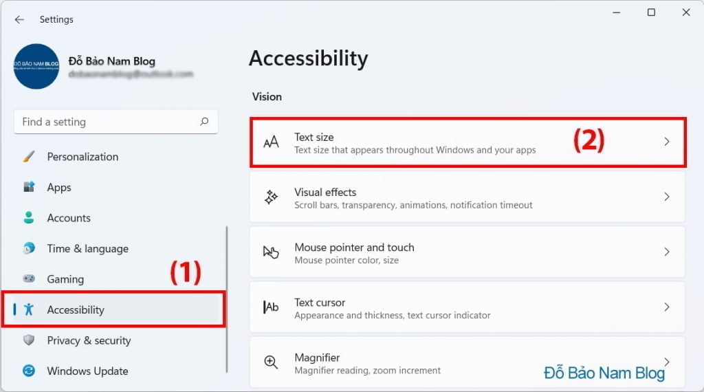 Chọn Accessibility -> Chọn Text Size