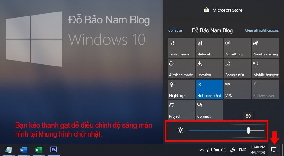Cách chỉnh độ sáng màn hình máy tính qua Action Center