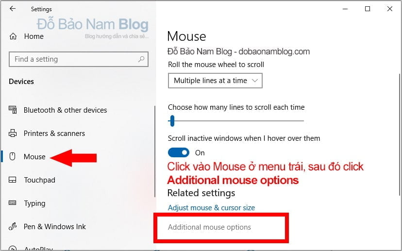 Click vào Mouse để điều chỉnh tốc độ chuột Win 10