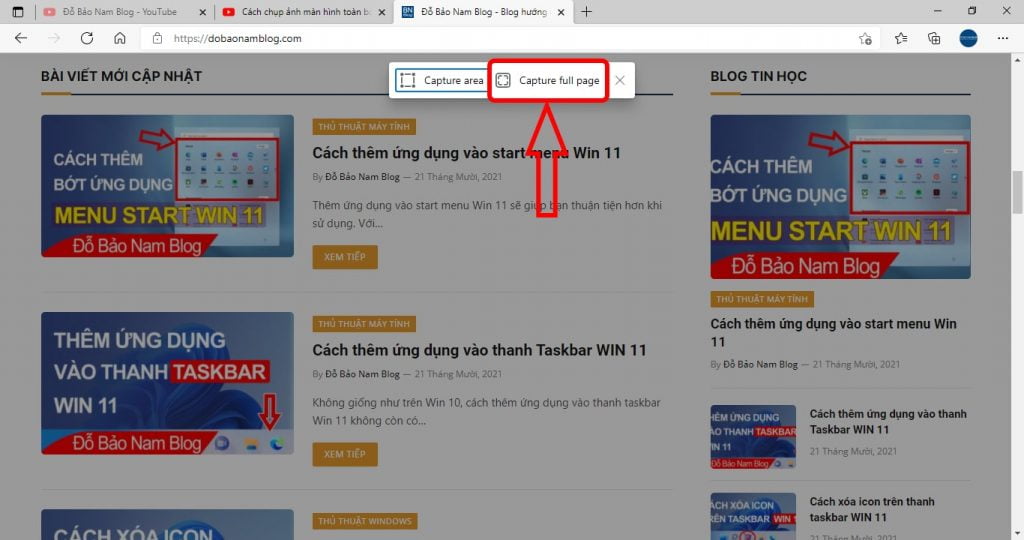 Khi cửa sổ chụp màn hình trang web hiện ra, bạn chọn Capture full page.