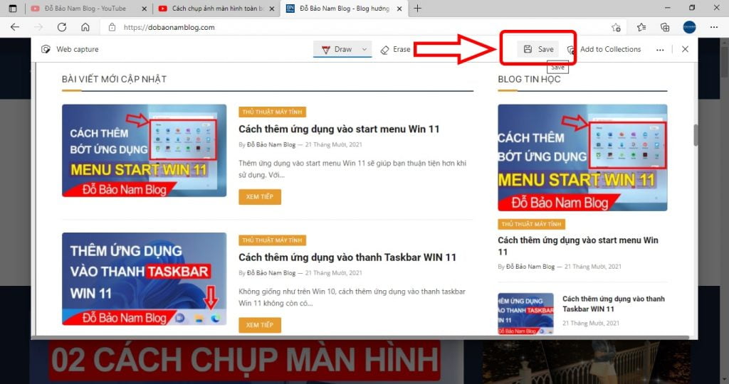 Ngay sau đó, ảnh trang web bạn vừa chụp sẽ được hiển thị tại Web Capture trước mặt.