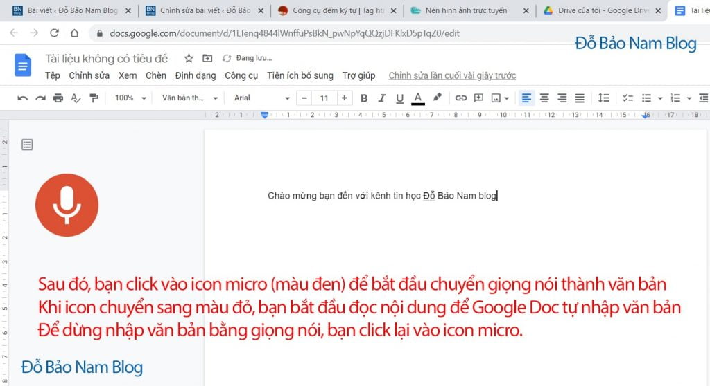 Click vào icon micro để chuyển giọng nói thành văn bản. Và bạn click tiếp vào icon này để dừng lại.