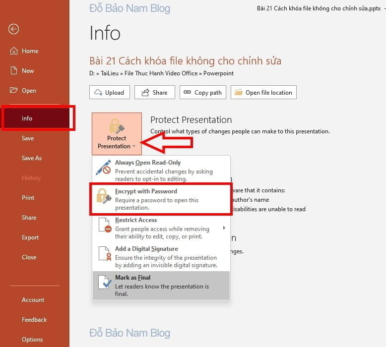Cách đặt mật khẩu cho file Powerpoint