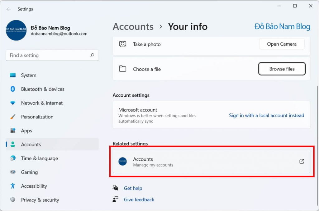 Sau đó, bạn click vào Account (manager my account) để quản lý tài khoản.