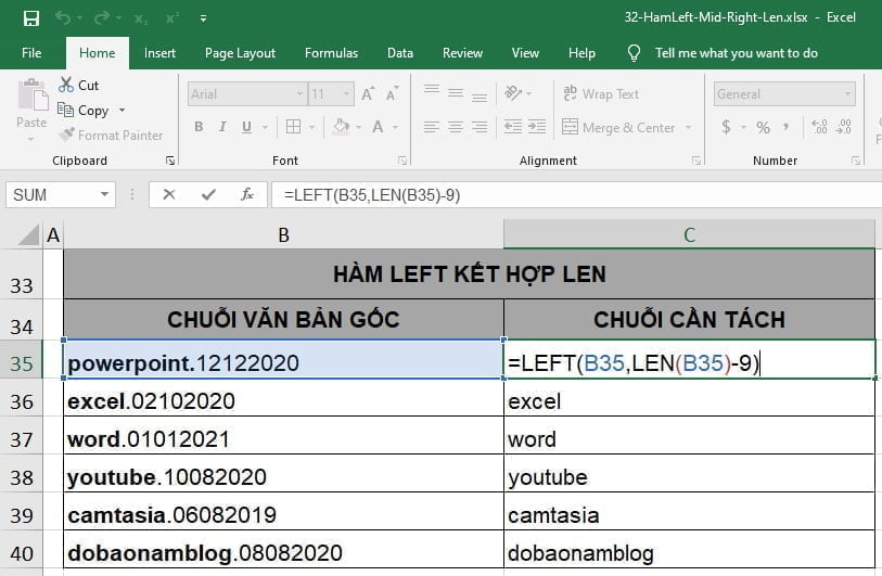 Cách dùng hàm LEFT kết hợp hàm LEN