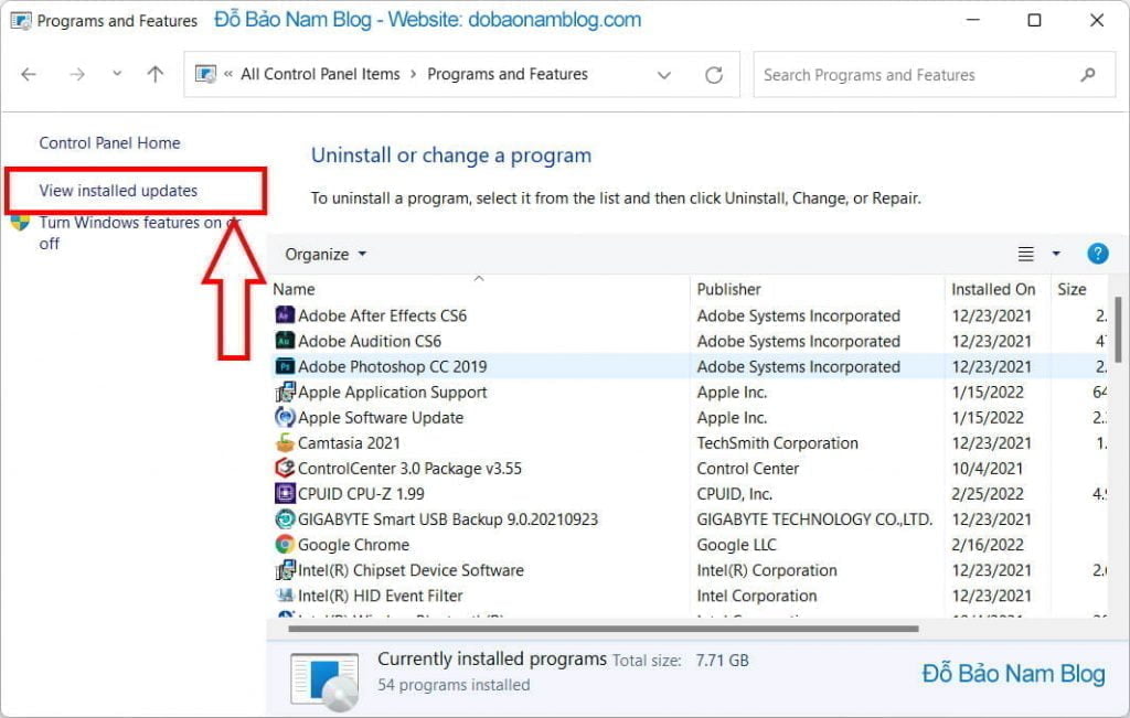 Và click tiếp vào View installed updates.