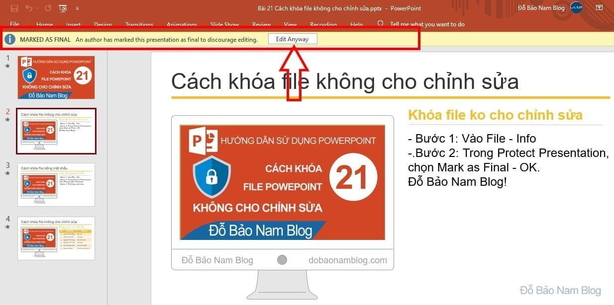 Khóa file trong Powerpoint không cho chỉnh sửa bằng công cụ Mark as Final