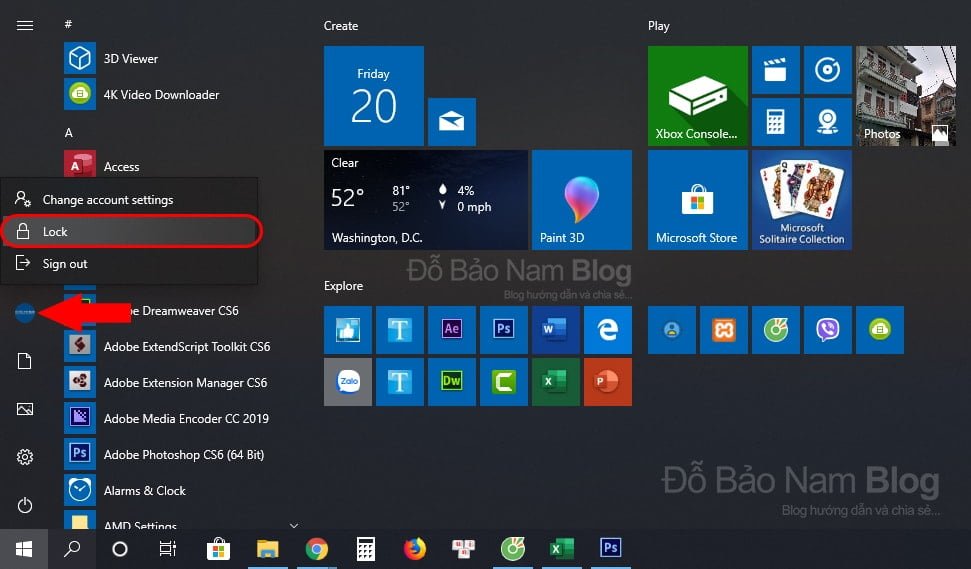 Cách khóa màn hình máy tính Win 10 (cách 2)