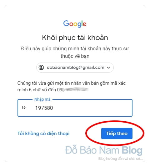 Hướng dẫn cách khôi phục tài khoản Google qua hình ảnh - Bước 05