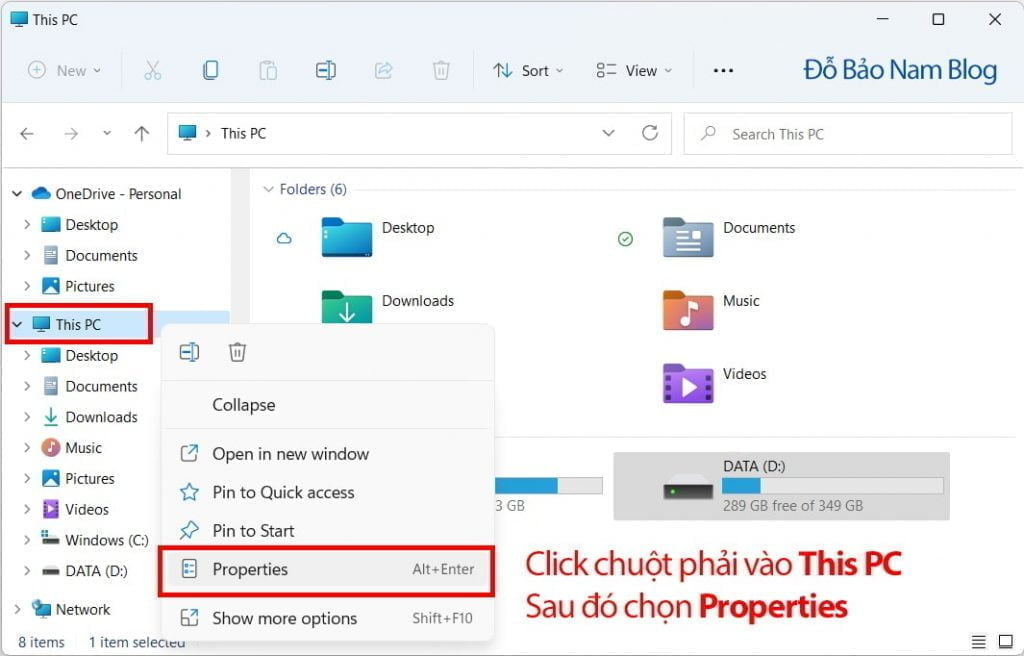 Từ cửa sổ Windows Explorer bất kỳ, bạn click chuột phải vào This PC. Sau đó chọn Properties.