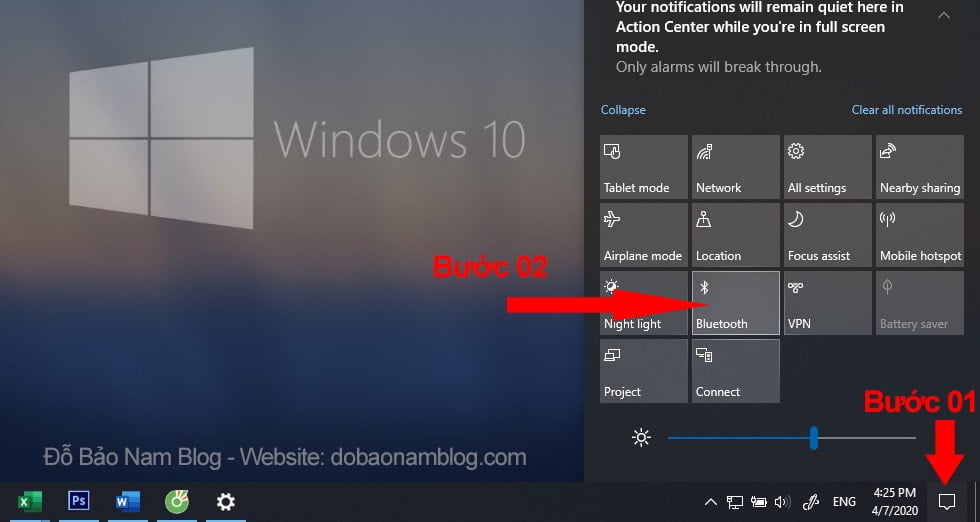 Cách mở bluetooth trên máy tính Win 10 qua Quick Action Center