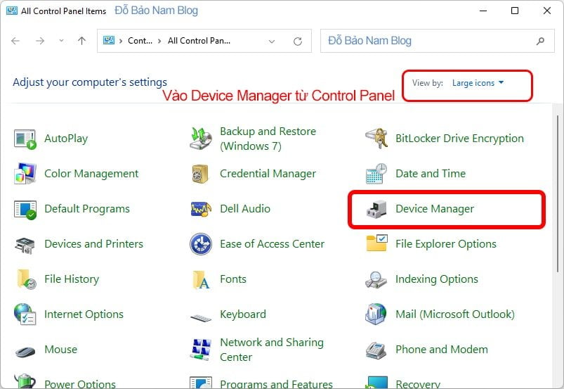 Vào Device Manager từ Control Panel