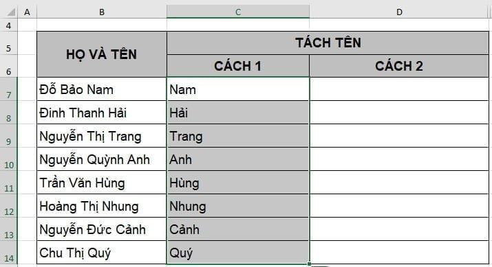 Cách tách tên trong Excel bằng Find and replace - Kết quả