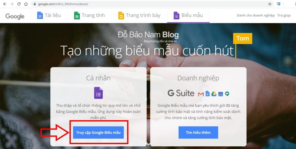 Truy cập vào trang Google biểu mẫu