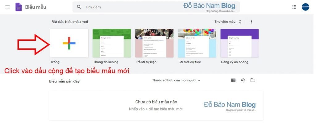 Đăng nhập vào trang Google biểu mẫu để bắt đầu tạo form