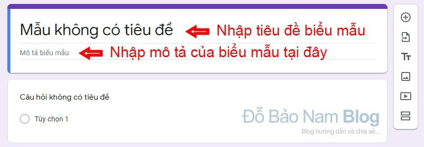 Nhập tiêu đề và mô tả cho Google biểu mẫu