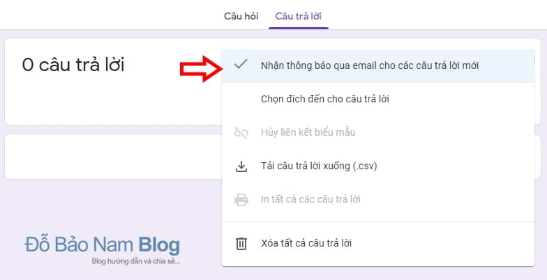 Thiết lập Nhận thông báo qua email cho các câu trả lời mới