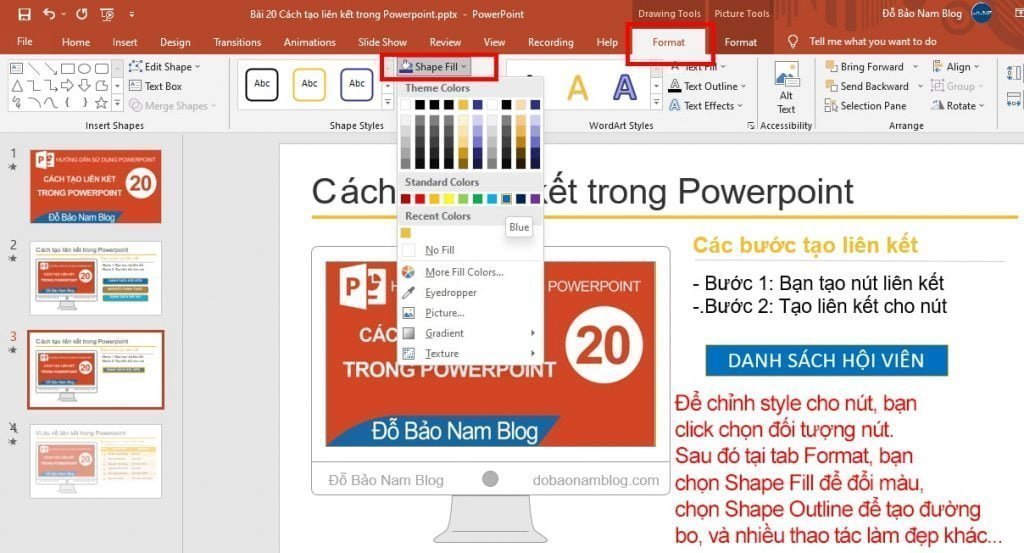 Tạo style cho nút liên kết trong Powerpoint