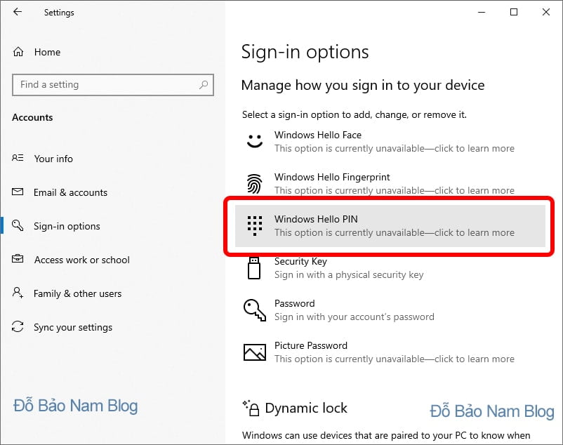 Nhấp tiếp vào dòng Windows Hello PIN