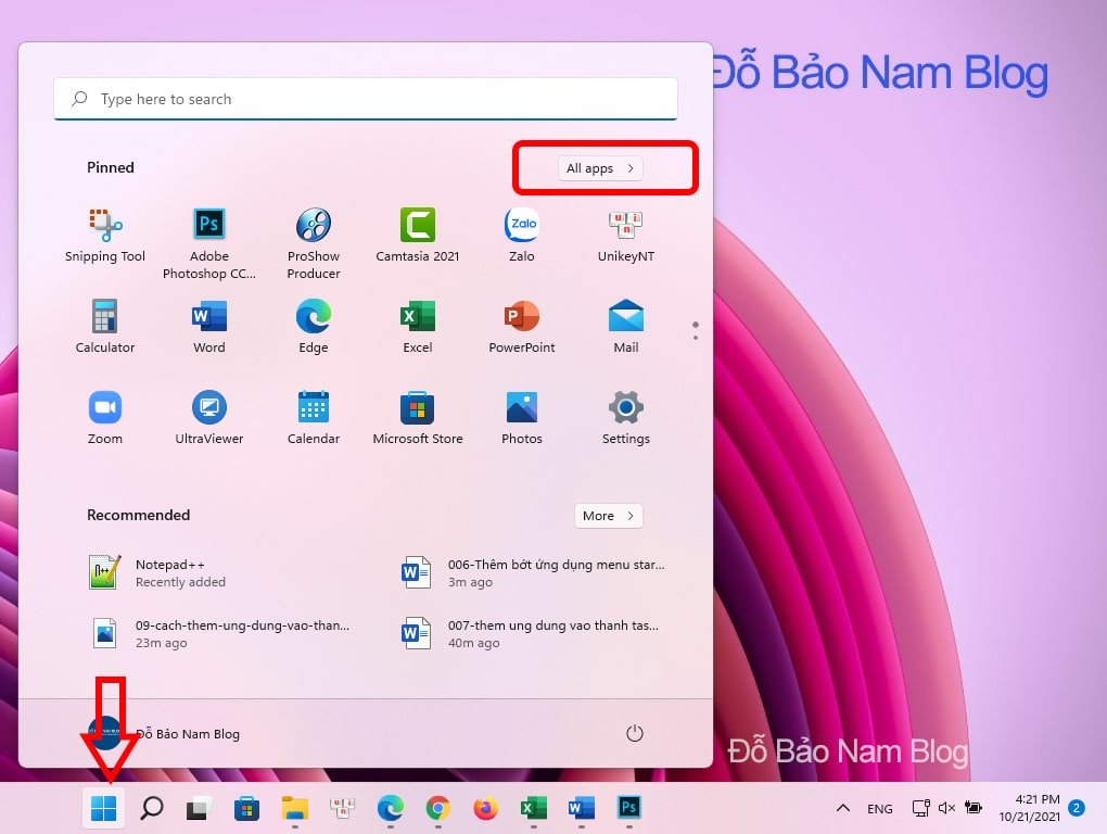 Click vào All apps để xem toàn bộ các ứng dụng