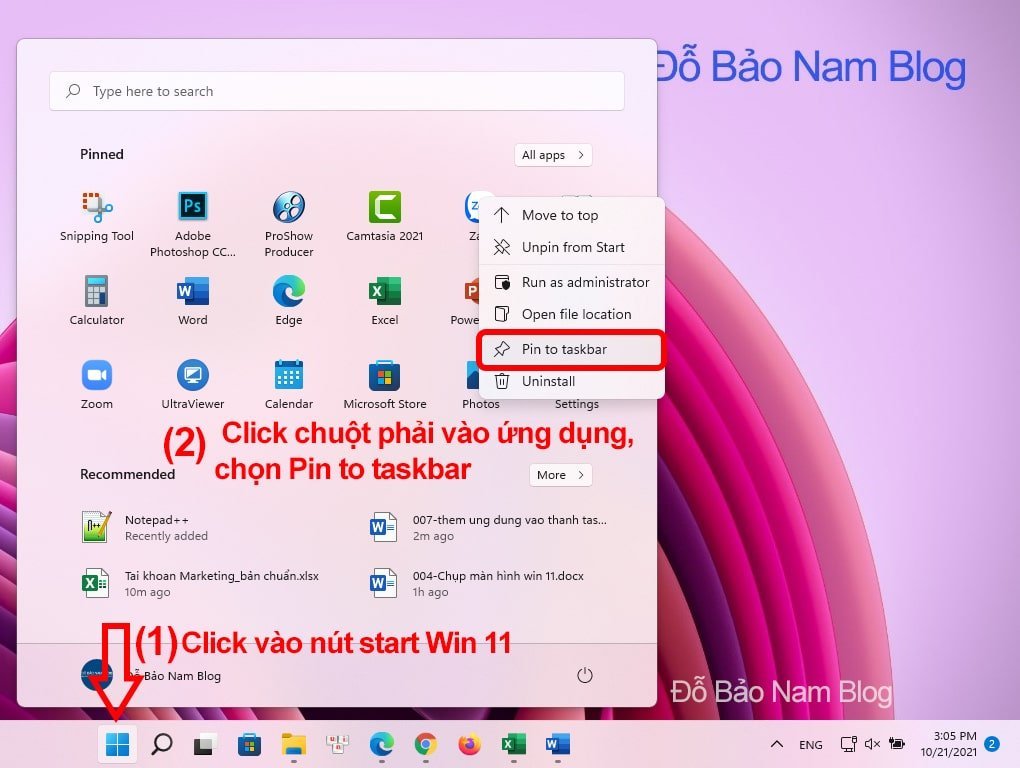 Bước 1: Tìm ứng dụng muốn thêm vào thanh taskbar