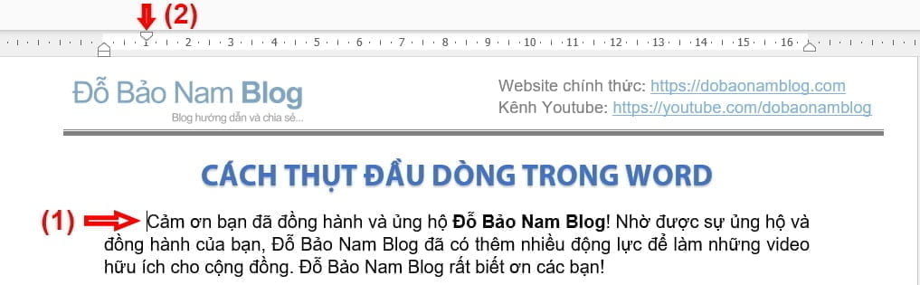 Cách thụt đầu dòng trong Word sử dụng thanh thước đo Ruler