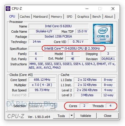 Cách kiểm tra cấu hình máy tính bằng phần mềm CPU-Z - tab CPU