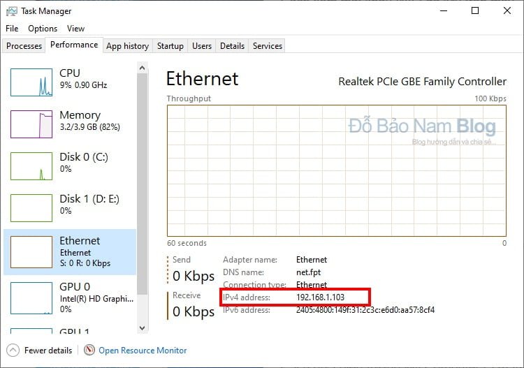 Cách xem địa chỉ IP của máy tính bằng Task Manager