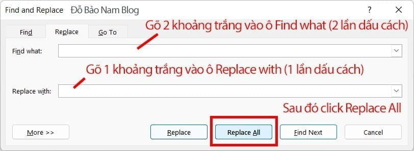 Cách xóa khoảng trắng trong Word bằng tổ hợp phím Ctrl + H