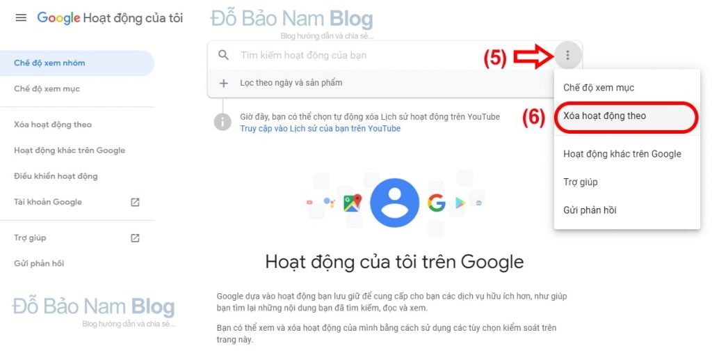 Click vào dấu 3 chấm, chọn tiếp Xóa hoạt động theo