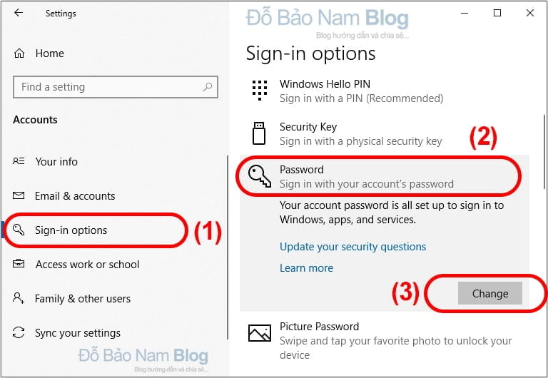 Click vào Change để xóa mật khẩu Win 10