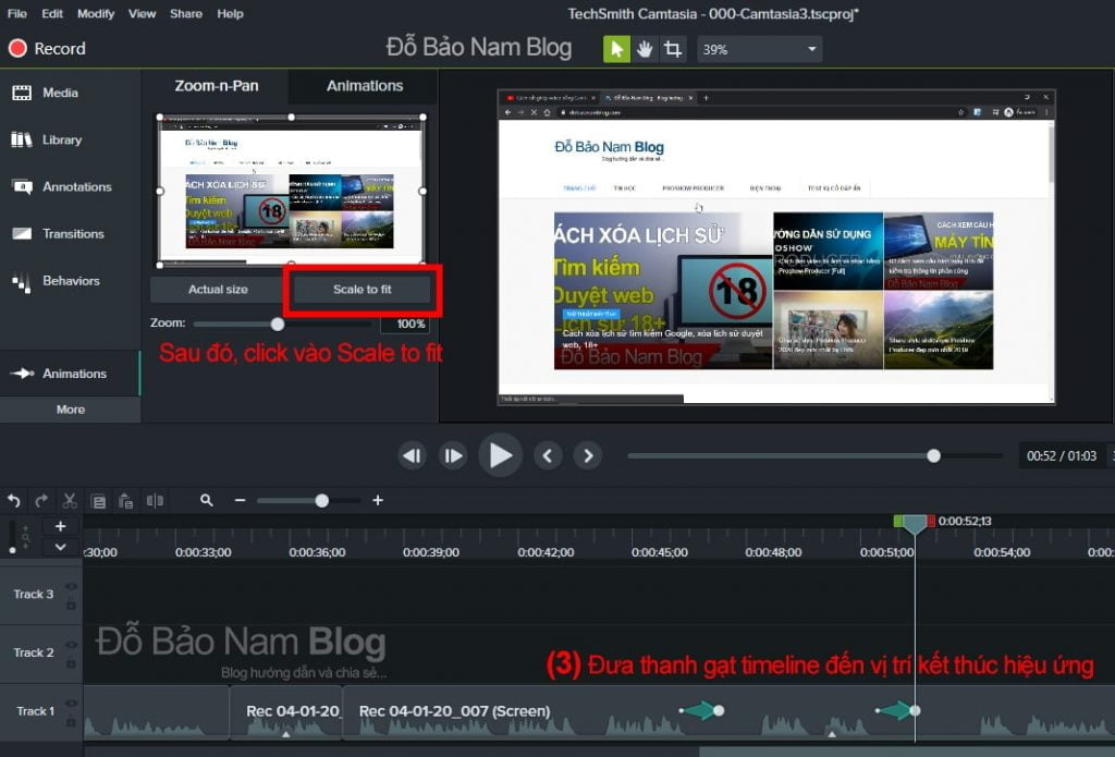 Cách tạo hiệu ứng zoom video trong camtasia