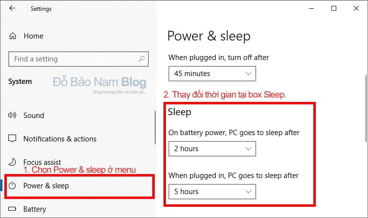 Sau đó click chọn Power & sleep để vào phần cài đặt chế độ ngủ Win 10