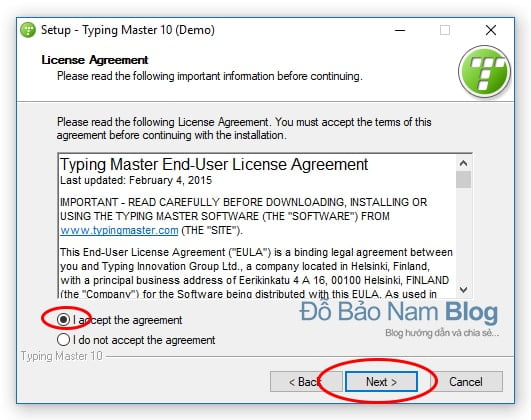 Hướng dẫn cài đặt phần mềm Typingmaster Pro - Tick i accept the agreement