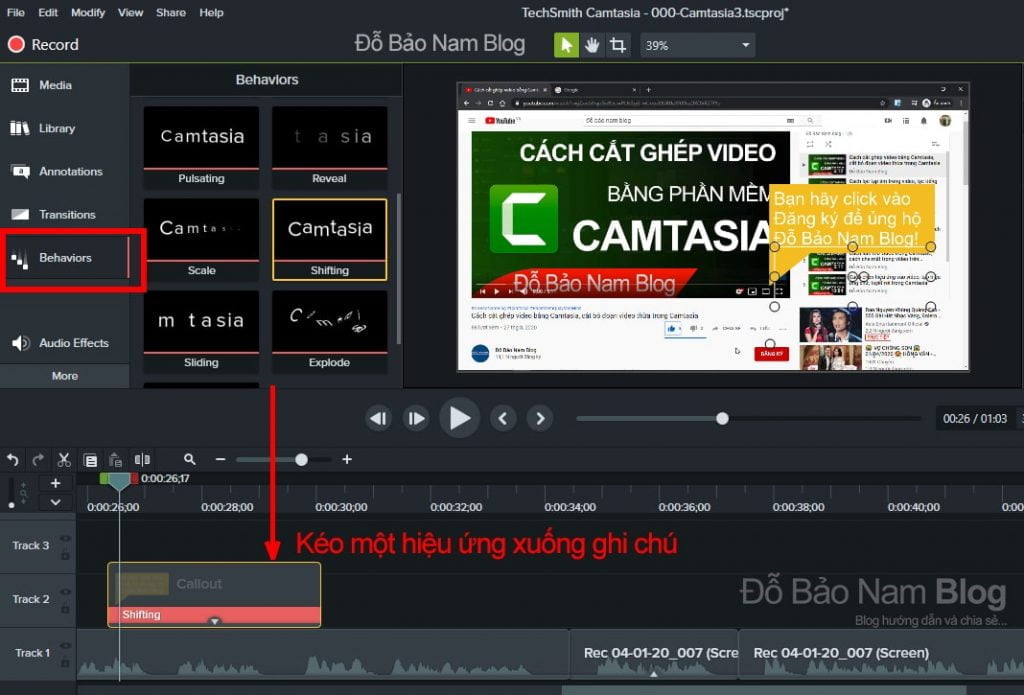 Cách tạo hiệu ứng cho ghi chú trong Camtasia