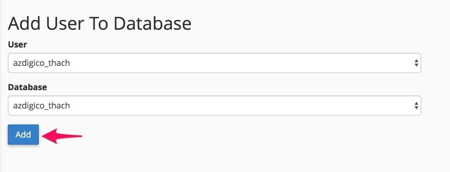 Cấp quyền cho database và user vừa tạo.