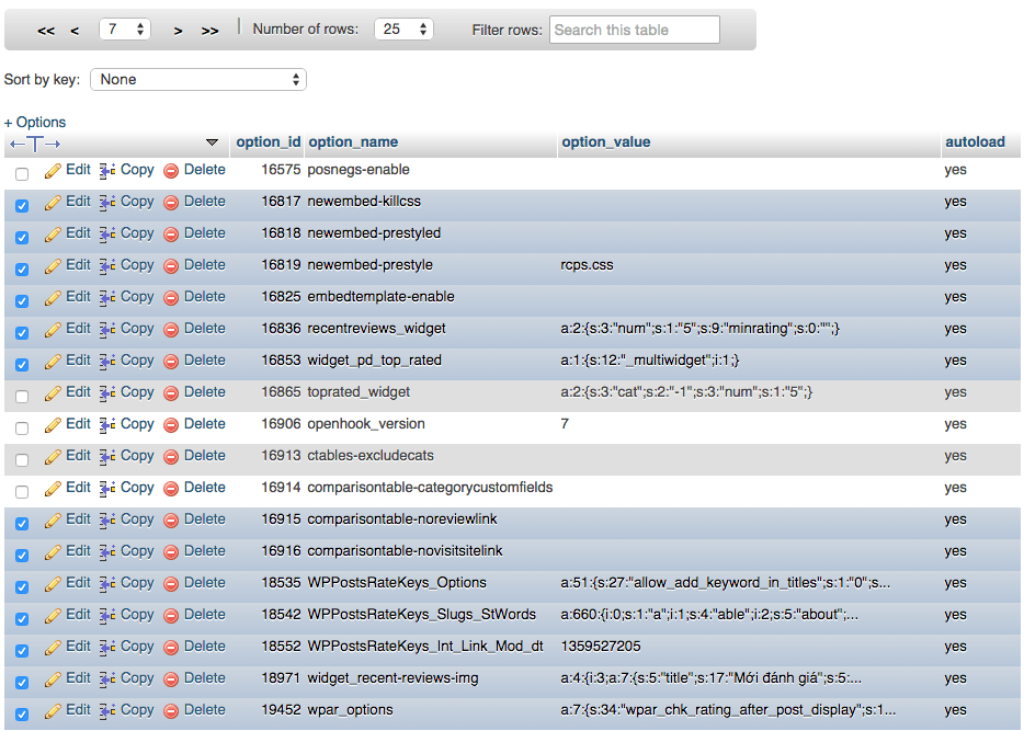 Xoá các options không sử dụng nữa.