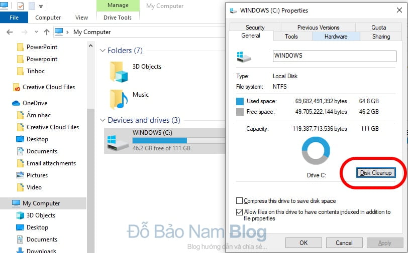 Mở công cụ dọn rác máy tính Win 10 Disk Cleanup