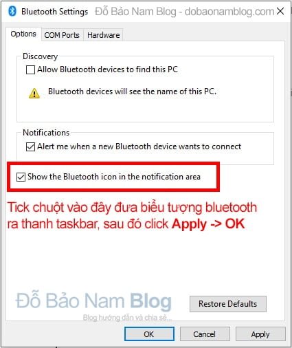 Cách đưa biểu tượng bluetooth ra thanh taskbar - Bước 02