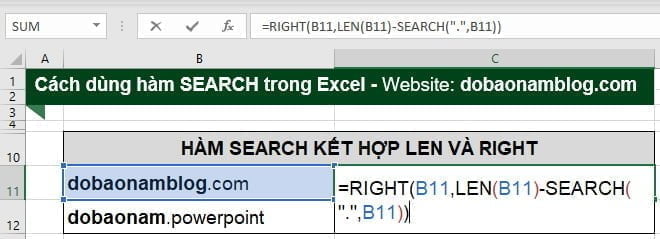 Hàm Right kết hợp Search và Len