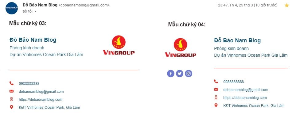 Mẫu chữ ký Gmail chuyên nghiệp tạo bởi Đỗ Bảo Nam Blog (02 mẫu thứ hai)