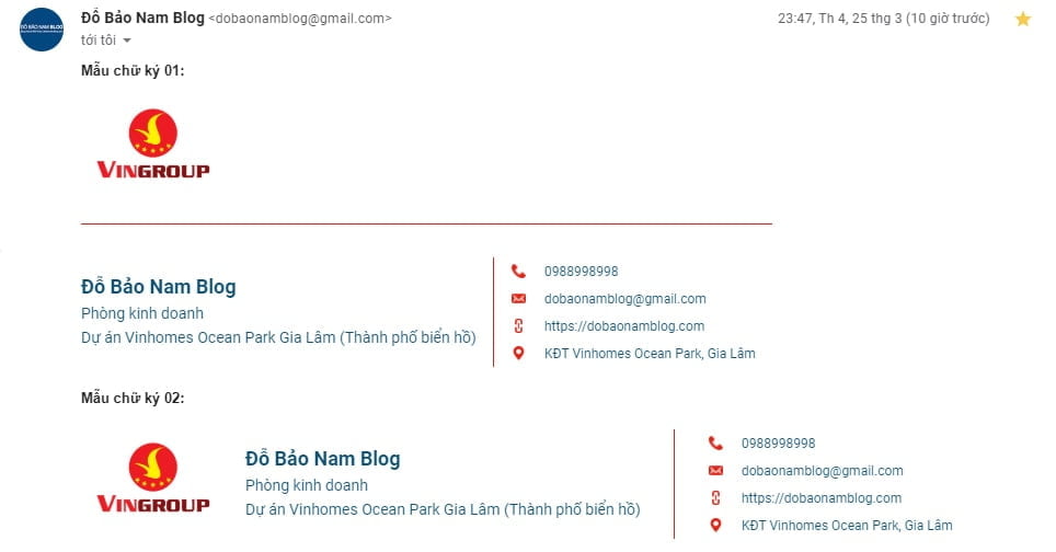 Mẫu chữ ký Gmail chuyên nghiệp tạo bởi Đỗ Bảo Nam Blog (02 mẫu thứ nhất)